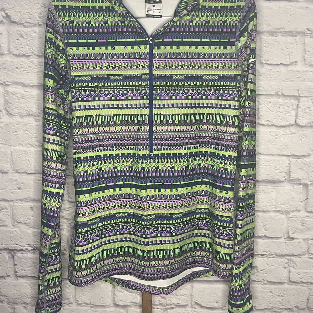 Nike Pro Hyperwarm 1/2 Zip Pullover 8-Bit Aztec Geometric Lime Purple - Medium